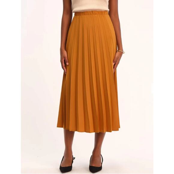 NWT Truth By Republic Green Pull On Pleated Midi Skirt Womens SM Preppy Work - Picture 2 of 10